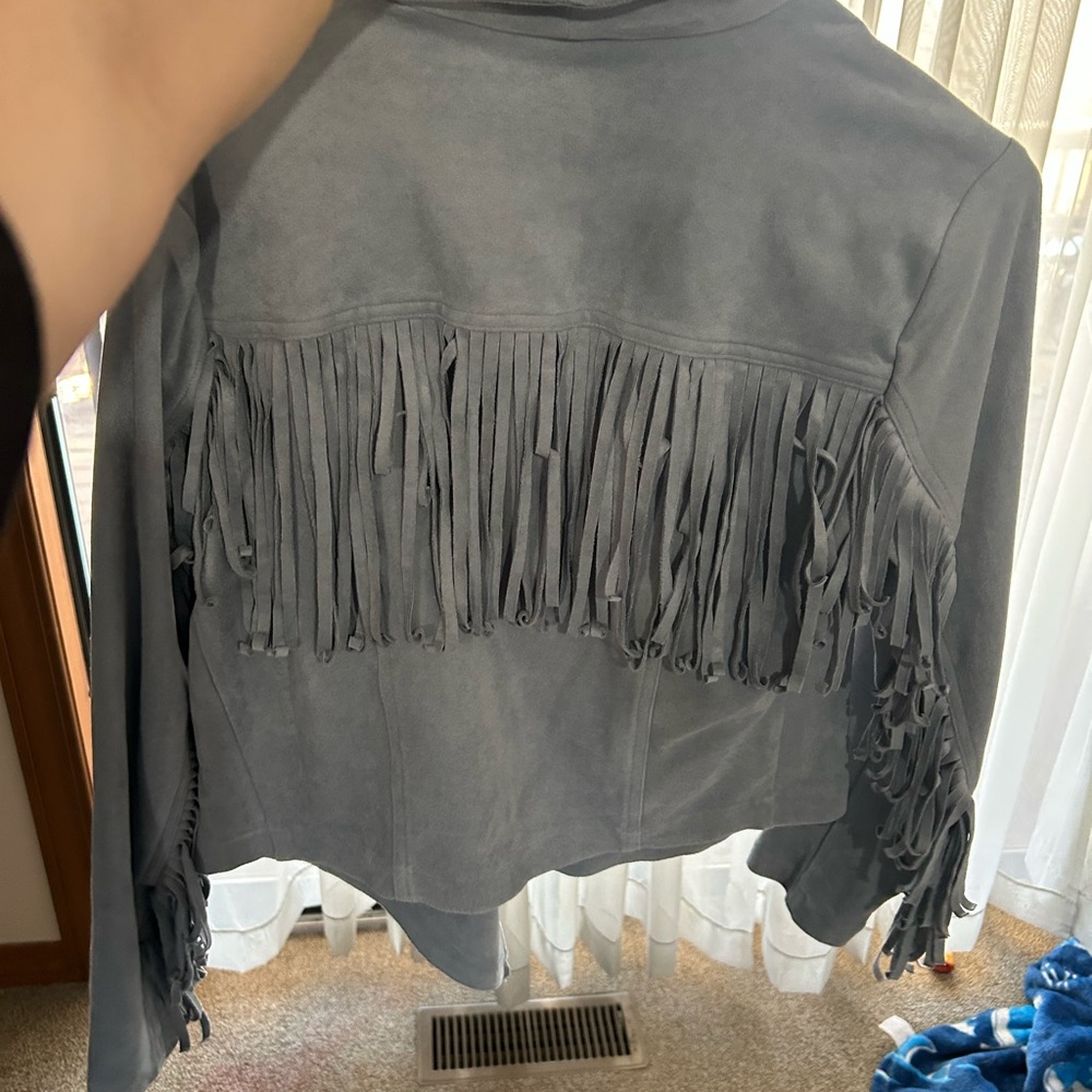 Shyanne Fringe Leather Jacket - Gray